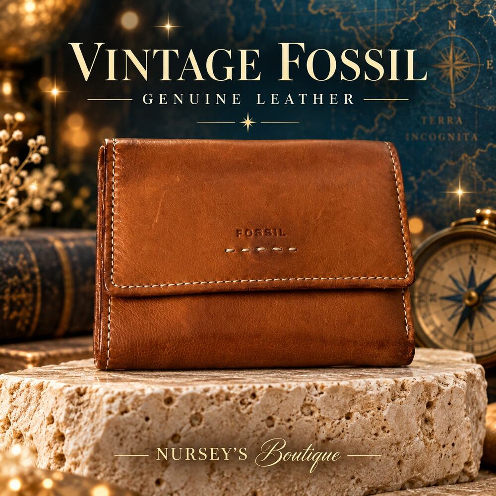 Vintage Fossil Brown Leather Trifold Organizer Wallet Wristlet Y2K